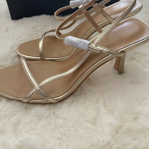 Women's Heeled Sandals Round Open Toe Gold Strappy Slingback High Heels - Picture 8 of 12